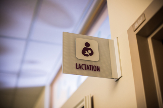 Sign with image of mother and child with the words "Lactation"