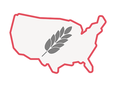 USA line art map with a wheat plant icon